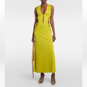 Christopher Esber Carina Plunge Dress Compact Rib Limeade Green AU 12 US 8 NWT